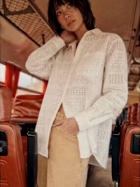 Sezane Max Shirt Embroidered Stripes Ecru